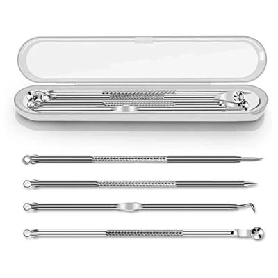 Image of Blackhead Remover Kit, Extractor Removal Set Professional Stainless Steel Pimple Popper Tool Treatment for Whitehead Blemish Acne Comedone Popping (4PCS, Silver)