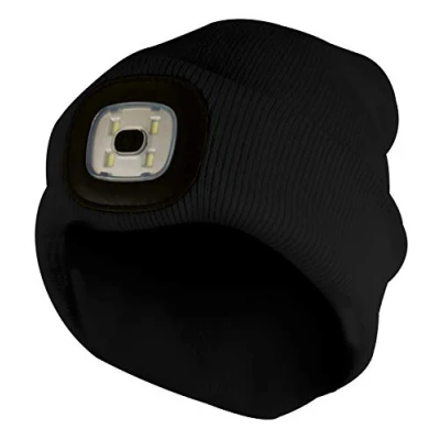 Image of Adults/Mens Winter Knit Neon Beanie Hat with LED Glowing Light Torch: One Size (One Size, Black)