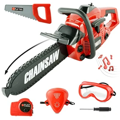 Image of Toy Chainsaw Kids Power Construction Tool, Boys Play Set Educational Toys for 3+ Year Olds Pretend Outdoor Lawn Chain Saw Toddlers