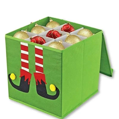 Image of ADEPTNA Christmas Tree Bauble Decoration Storage Box Space Saving Stylist Collapsible Design (GREEN)