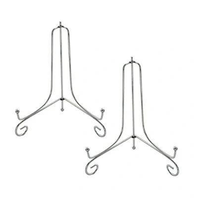 Image of Tincogo (2 pack) 8&quot; Iron Plate Stand, Silver Easel Display Photo Holder Displays Picture Frames, Cookbooks, Decorative Plates, Tablets and Art