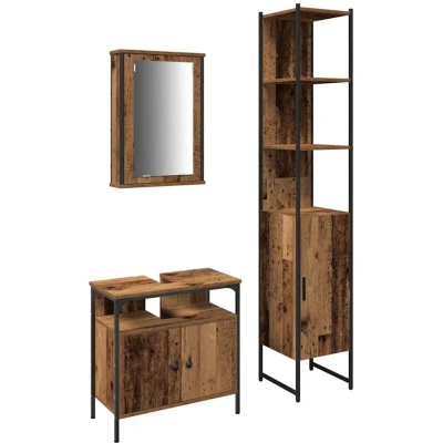 Image of vidaXL Bathroom Sink Cabinet with Built in Basin Old Wood Engineered