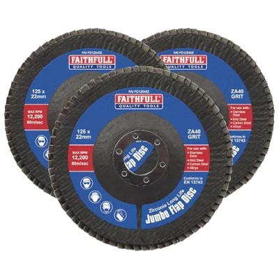 Image of Faithfull Zirconia Abrasive Jumbo Flap Disc 125 x 22mm 40 Grit (Pack of 3)