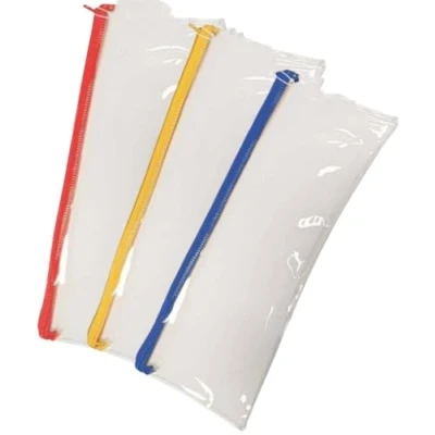 Image of PaulStore 3 Pcs Clear EXAM 13&quot; Pencil CASE Coloured Zips Pen Office Stationery for School