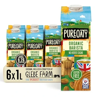 Image of Glebe Farm PureOaty Organic Barista Oat Milk Vegan Gluten Free Milk, Coffee Creamer &amp; High Protein Plant with Calcium Vitamin B12, Non Dairy, Dairy (1L 6 Pack)