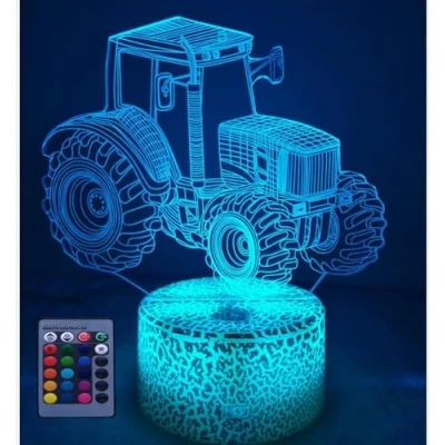 Image of HPBN8 Ltd 3D Tractor Night Light USB Powered Remote Control Touch Switch Decor Table Optical Illusion Lamps 7/16 Color Changing Lights LED Lamp Xmas Home Love Brithday Room Decoration