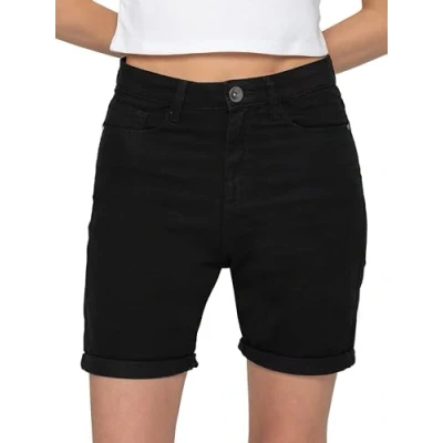 Image of 989Zé ENZO Womens Stretch Shorts Chino Casual Ladies Turned Up Hem Slim Fit above Knee Cropped Pants (UK, Numeric, 6, Regular, Black)