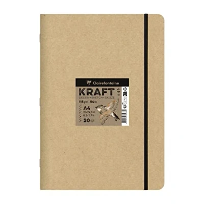 Image of Clairefontaine 975938C Kraft Paper Quilted Notebook 20 Sheets A4 Non Laid Brown 21 x 29.7 cm 115g Elastic Closure, Soft Card Cover