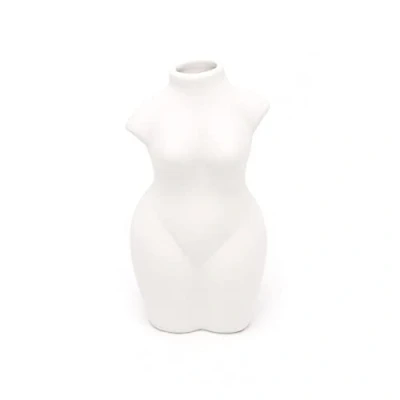 Image of 20cm Ceramic Female Body Vase Silhouette Human Sculpture Shaped Flower White