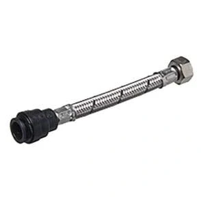 Image of Flexible Tap Hose Connector Pack of 2 Compression or Push Fit with isolating Valve 300mm Long (22mm Pushfit x 3/4&quot;F Long)