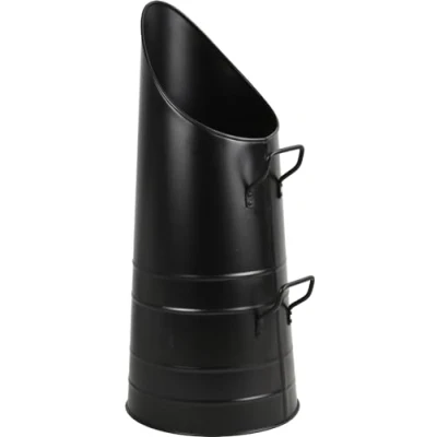 Image of Black Tall Metal Fireplace Round Coal Scuttle Bucket Hod 21&quot;