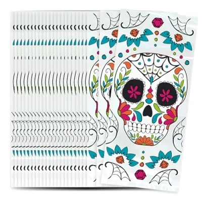 Image of Unique Party 77067 Cellophane Skull Day of the Dead Halloween Bags, Pack 20