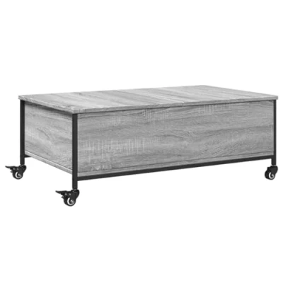 Image of vidaXL Coffee Table with Wheels Grey Sonoma Engineered Wood Sofa for Living Room, Lounge Area, 91x55x34 cm Storage