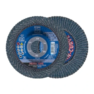Image of PFERD POLIFAN® Curve Radial Type Flap Disc 4 1/2&quot; x 7/8&quot;, 40 grit Zirconia, Welding Accessory and Angle Grinder Attachment For Steel Stainless (INOX) Grinding Pack of 1 Part 67192