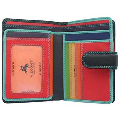 Image of VISCONTI Rainbow Leather Ladies Purse Style RFID Blocking RB51 Black/Rhumba
