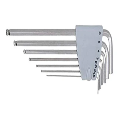 Image of KS Tools Stainless Steel Angle Key Wrench Set XL Hexagon Socket with Ball Head 7 Parts