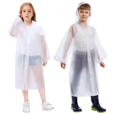 Image of Vicloon Kids Portable Raincoat, 2 Pack Rain Poncho Waterproof with Hoods and Sleeves, Reusable Resistant for Camping, Emergency Situations, Travel