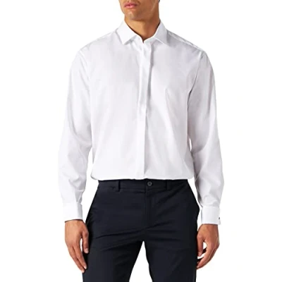 Image of Seidensticker men&#039;s business shirt regular fit non iron Kent collar long sleeves turn up cuffs 100% cotton
