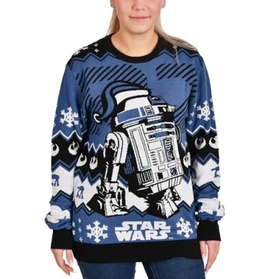 Image of Elbenwald Star Wars Knitted Sweater with R2 D2 Motif for Men Women Unisex Blue S