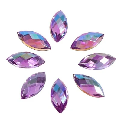 Image of 500 Pieces Horse Eye Rhinestones Flat Back, Acrylic Back Artificial Rhinestones, AB Teardrop for Necklace Rings Clothing Wedding Dress Decorations, 7x15mm(Light Purple)