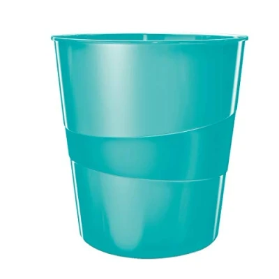 Image of Leitz 15 Litre Waste Bin, Plastic, Wow Range, Metallic Ice Blue