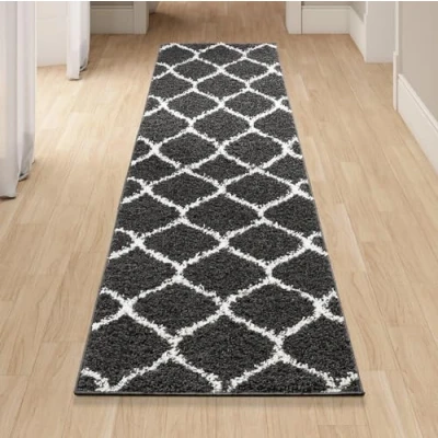 Image of homeart Area Rug Super Soft Geometric Shaggy Rugs For The Living Rooms, Bedrooms And Kitchen Modern, Easy To Clean Carpet(Trellis Smoky Grey 80x300 cm)