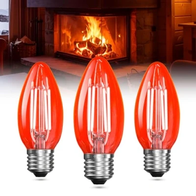 Image of Bonlux 4W E27 Red Light bulb Screw in, C35 ES LED Filament Candle 40W Equivalent Bulb, Clear Glass Fireglow Non dimmable for Fireplaces, Christmas, Halloween, Sleep, Table Lamp 3Pack