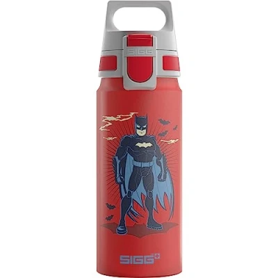 Image of Sigg Aluminium drinking bottle for children WMB ONE Batman stand suitable carbonated drinks leak proof feather light BPA free climate neutral certified red 0.6 litres