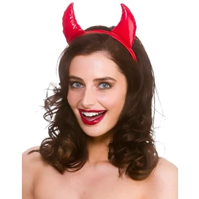 Image of Wicked Costumes Adult Red PVC Devil Horns on Headband Halloween Fancy Dress Accessory (One Size)