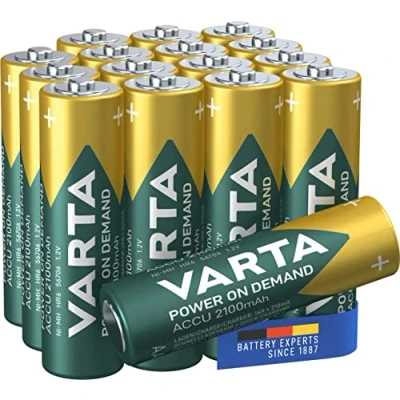 Image of VARTA Power on Demand Ready2Use Pre Charged AA Mignon (2100 mAh Ni Mh Battery, Rechargeable without Memory Effect, Ready to Use) Pack of 16