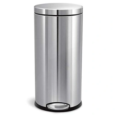 Image of simplehuman CW1810 30L Round Kitchen Pedal Bin, Strong Steel Pedal, Silent Soft Close Lid, Inner Bucket, Stay Open Non skid Base, Slim Profile Hinge, Fingerprint Proof, Brushed Stainless