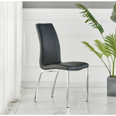 Image of FURNIZONE SET OF 2 MODALUX DINING CHAIRS FAUX LEATHER WITH CHROME METAL LEGS (Black)