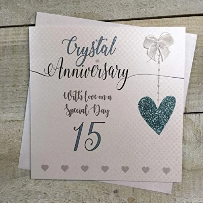 Image of Crystal Wedding Anniversary Card With Love on a Special Day 15th Glittered Heart by White Cotton Cards LLA15