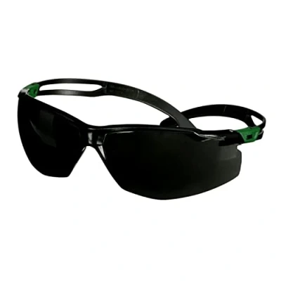 Image of 3M SecureFit 500 Safety Glasses, Green/Black frame, Anti Scratch + (K), IR 5.0 Grey lens, SF550ASP GRN EU