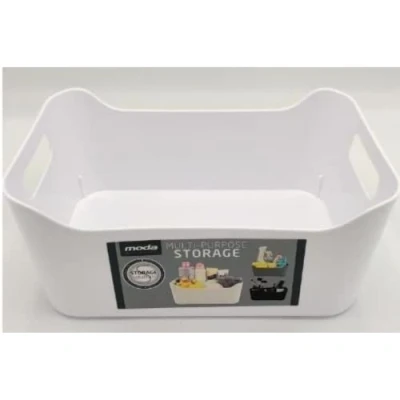 Image of FabFinds Solid Storage Baskets Small Multipurpose Box with Handles (1X(W16.5cmXL24cmXH10cm), White)