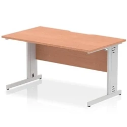 Image of Impulse 1400 x 800mm Scalloped Edge Straight Office Desk Beech Top Silver Cable Managed Leg