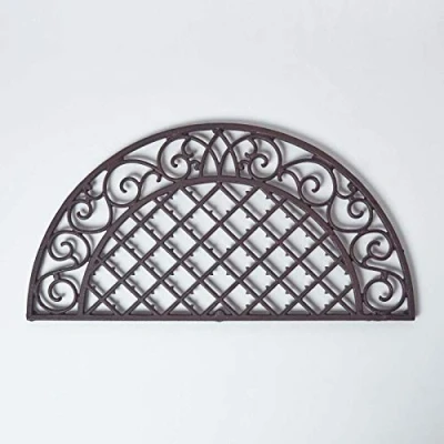 Image of HOMESCAPES Cast Iron Parisian Semi Circular Doormat Distressed Rustic Style