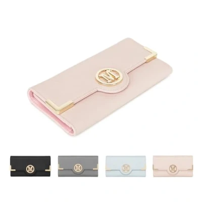 Image of Miss Lulu Women&#039;s Purse Long Wallet Ladies PU Leather Elegant with Multiple Card Slots, Solid Colour Simple Metal Logo (Pink)