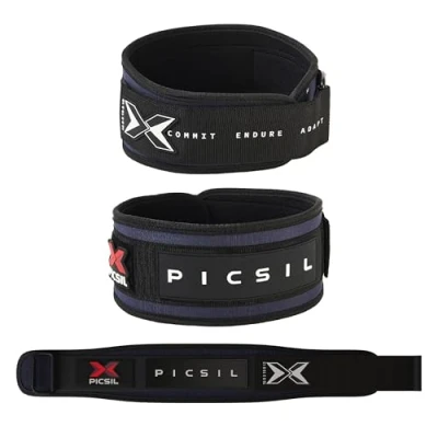 Image of PICSIL Weight Lifting Belt, Workout Belt for Exceptional Core &amp; Back Support, Weightlifting Ideal Squats, Lunges, Barbell Exercises, Customizable with Space Patches (S, Navy Blue)