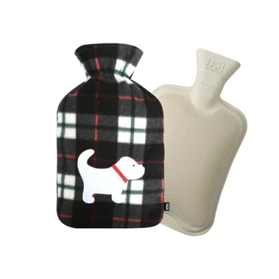 Image of LKH Hot Water Bottle with Cover UK 2L for &amp; Cold Compress Washable Super Soft Black Check Fleece Neck Shoulder Period Pain Relief Bag Gift Kids Teen Adult
