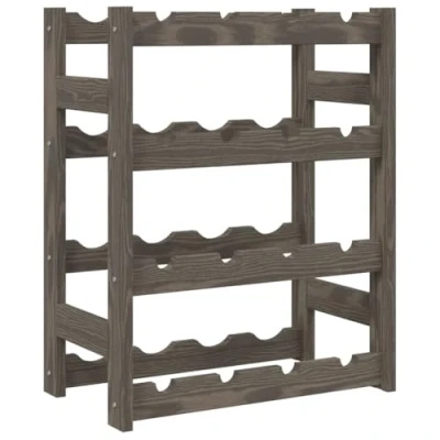Image of vidaXL Solid Pinewood Wine Rack for 16 Bottles Freestanding Design with 4 Tiers Storage in Grey Kitchen, Dining Room and Cellar Use