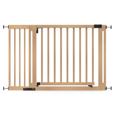 Image of Safetots Wooden Elegance Gate, Natural, 125cm 133cm, Pressure Fit Safety 73cm Extra Wide Doorway, Gate for Stairs, Hallways and Doors, Stylish Design Easy Installation