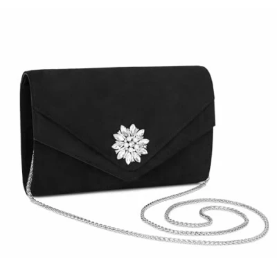 Image of Miss Lulu Women&#039;s Clutches, Diamond Clutch Bags Suede Ladies Evening Bag Purse Handbag Cross Body Wedding Party Chain Strap