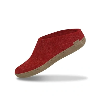 Image of GLERUPS Slip on Slippers Women and Men (Size 8) Red Unisex Wool with Leather Sole Comfy Cosy Gents Ladies