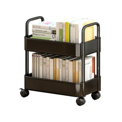 Image of 2 tier Storage Rack On Wheels Slide Out Rolling Utility Cart Kitchen For Bedroom Bathroom