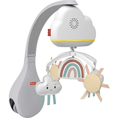 Image of Fisher Price Rainbow Showers Bassinet to Bedside Mobile, 2 in 1 Cot Mobile and Soother with Nightlight, 20 Minute Playlist, For Newborn, Baby, or Toddler, HBP40