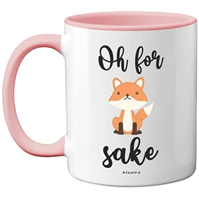 Image of Stuff4 Oh for Fox Sake Mug, 11oz Ceramic Dishwasher Safe Premium Pink Handle Mugs Gifts, Funny Mugs, Gifts Friends, Cute Women and Men