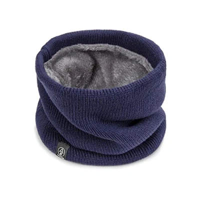 Image of Stylish Knit Fleece Lined Neck Warmer Snood Scarf Men`s Women`s Winter Accessories (Navy)