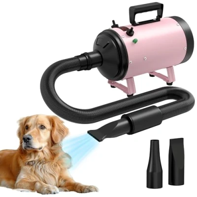 Image of PawHut Dog Hair Dryer, 2200W Pet Grooming Dryer with Adjustable Temperature &amp; Velocity, Professional Low Noise Blaster 3 Different Nozzles, Pink