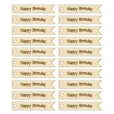 Image of NUOBESTY 60pcs Wood Card Wooden Tags Crafts Carved Letters Slices Cutouts with Holes for Birthday (Happy Birthday)